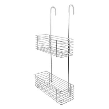 Imagem de Tighall Suporte de chuveiro, organizador de banheiro de aço inoxidável 304, suporte de xampu, suporte para chuveiros de porta com ganchos, organização de banheiro (prateleira de camada dupla)