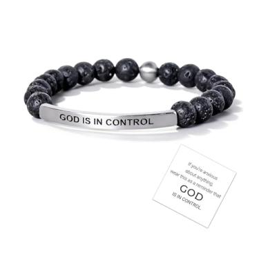 Imagem de Long tiantian Pulseira God Is In Control para mulheres e homens, joia Inspire Faith, pulseira espiritual de prata ajustável, Large, Pedra, Sem Pedra Preciosa