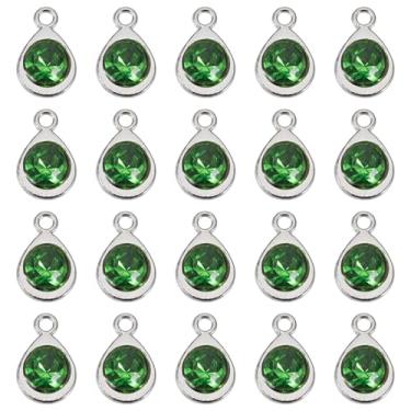 Imagem de Spritewelry Berloques de pedra do mês de nascimento de vidro, pingentes redondos de cristal de strass, pingentes de pedra de nascimento de cristal para fabricação de joias, colar, brinco, Metal não