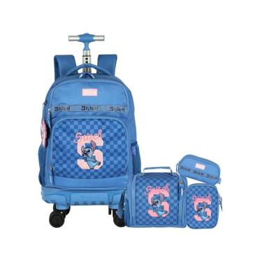 Imagem de Kit Stitch Mochila Rodas + Lancheira + Estojo Box E Triplo