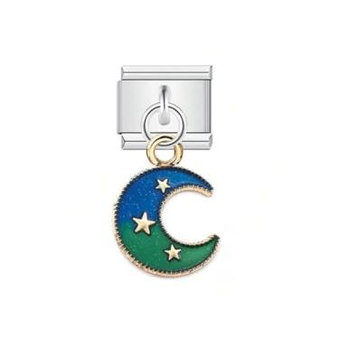 Imagem de Pulseira italiana berloques de aço inoxidável 9 mm elo módulo DIY joias lua e estrela, Small, Aço inoxidável, Zircônia cúbica