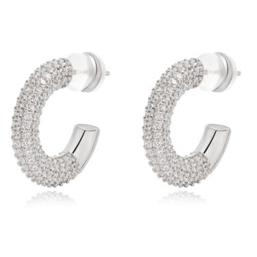 Imagem de CAFFTI Brincos de argola de zircônia grossos minimalistas para mulheres, brincos delicados, joias modernas, Latão, Zircônia cúbica