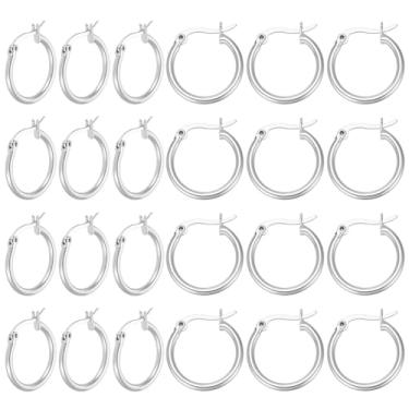 Imagem de PH PandaHall Conjunto de 12 pares de brincos de argola banhados a prata esterlina 925 de 22 mm para uso diário, casamentos, Natal, aniversário