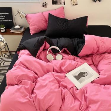 Imagem de XLCZMYL Conjunto de capa de edredom Queen Style Check 1/3 peças de capa de colcha macia lavada e fronha ou apenas conjunto de capa de colcha, 56, aplicável a camas de 1,5 m, 4 peças