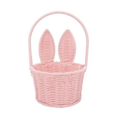 Imagem de Naroote Cesta de Coelhinho da Páscoa Com Alça PP Rattan Tecido Orelha de Coelho Cesta de Ovos de Páscoa Pingente de Pérola Lindo Coelho Piquenique Organizador de Aniversário