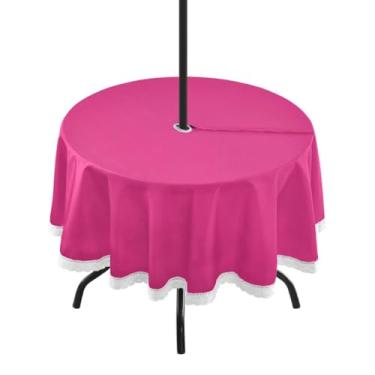Imagem de CEBUGI Toalha de mesa redonda para uso ao ar livre, fundo brilhante, impermeável, com furo Umberlla, capa de mesa lavável para pátio, cozinha, sala de jantar, 152 cm