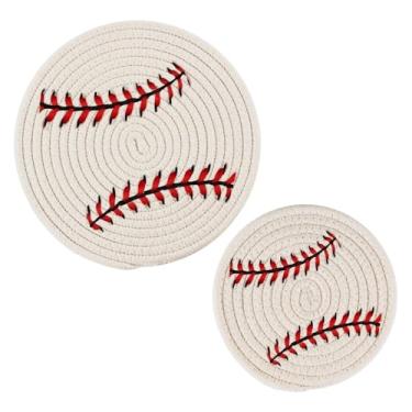 Imagem de Wassud Estampas de beisebol trivet para pratos quentes suportes de panela redondos de algodão almofadas quentes elegantes porta-copos decoração de cozinha e acessórios, 2 peças