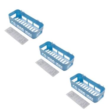 Imagem de Kit 3 Suportes Organizadores Multiuso Adesivo para Banheiro e Cozinha – Sem Furos Resistente e Prático (Azul Retangular)