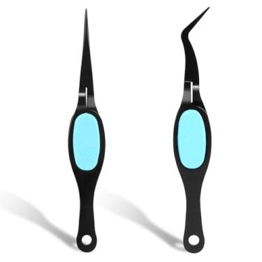Imagem de 2 pinças reversas, pinças para artesanato, pinça reta curvada de precisão com aderência macia, aço inoxidável, trava, pinça para adesivos, joias, contas, unhas eletrônicas