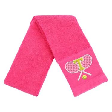 Imagem de OXYEFEI Toalha de tênis, presente de tênis para homens, mulheres, amantes, toalhas de tênis bordadas de algodão 33 cm x 109 cm (rosa, letra T)