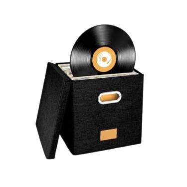 Imagem de Suporte para armazenamento de CDs Caixa quadrada de 30 cm (12 polegadas) para guardar discos vinil, em tecido algodão e linho, ideal para sala estar, quarto ou escritório