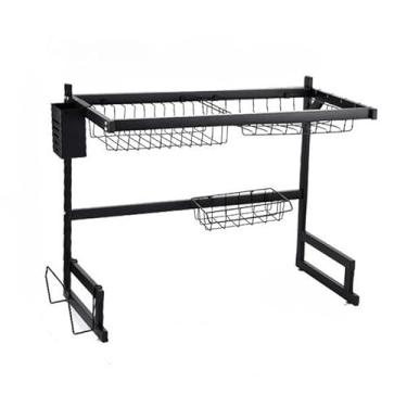 Imagem de Prateleira Sobre Pia 65cm em Aço Inox – Escorredor de Louça 1/2 Camadas com Suporte para Talheres, Tábua e Ganchos | Organizador de Cozinha(Camada dupla 65cm)