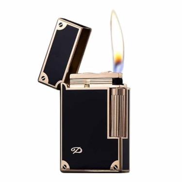 Imagem de KELEISI Isqueiro de butano clássico requintadamente esculpido vintage isqueiro deslizante lateral, recarregável para homens, pai, marido, colecionável exclusivo (combustível não incluído), preto a