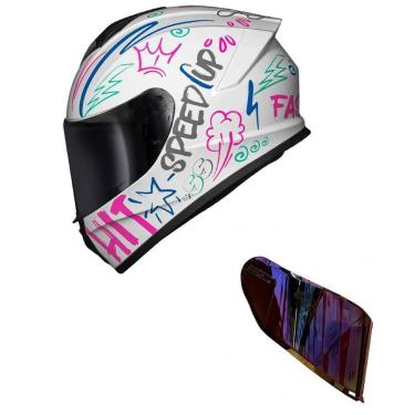 Imagem de Capacete Race Tech Hit Faster Branco e Rosa Mais Viseira Camaleão Vermelha-Feminino