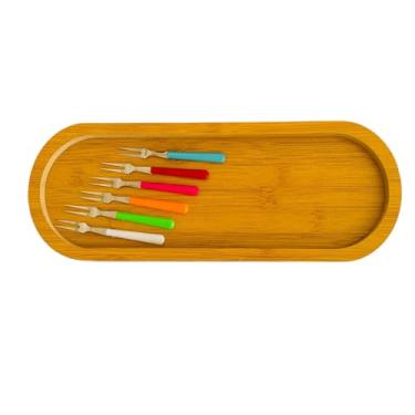 Imagem de Kit 01 Petisqueira de Madeira MDF CASAMILU Festa - 33 cm x 12 cm + 06 Garfos para Petiscos | Resistente, Durável e Ecológica para Preparo Corte Apresentação Frios, Petiscos e Carnes