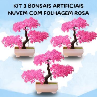 Imagem de Genérico, Kit 3 Bonsais Plantas Decorativas Artificial Nuvem Rosa – Natureza Artificial em Vaso Moderno