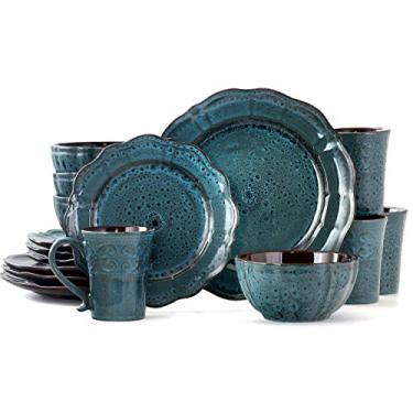 Imagem de Elama Lavish Blue 16 peças Round Sites Dinarware Denkware Set em azul