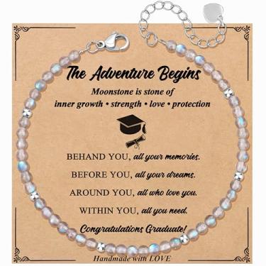 Imagem de JoycuFF Presente exclusivo de amizade para aniversário de melhor amiga, melhor amigo, colega de trabalho, presentes de Natal, pulseiras com contas de pedra da lua para mulheres, joias inspiradoras