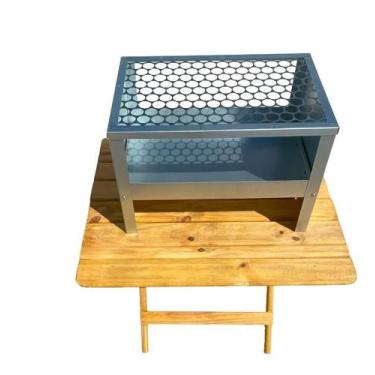 Imagem de Churrasqueira Portátil Galvanizada 40x24cm com Grelha em Inox Camping 