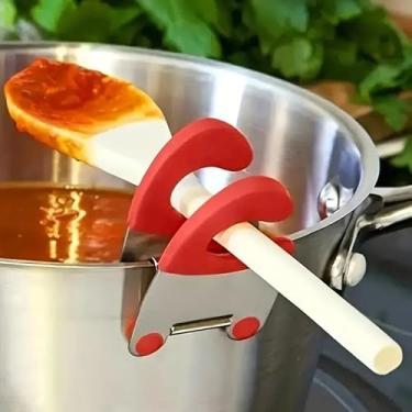 Imagem de 1 suporte de utensílios de cozinha, colher de sopa com clipe lateral de panela de aço inoxidável, acessórios de cozinha antiqueimaduras, clipe multifuncional, utensílio profissional de cozinha e