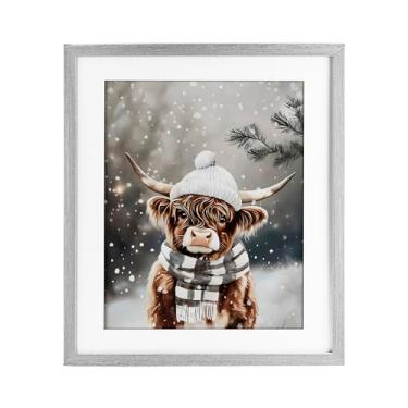 Imagem de Stupell Industries "Cozy Winter Highland Calf", impressão emoldurada sob vidro, cinza, 33 x 40 cm