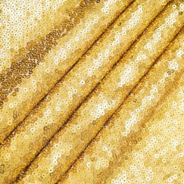 Imagem de Eternal Beauty Tecido de lantejoulas douradas por jarda, 2 jardas de tecido de lantejoulas espessas douradas, 122 cm de largura, material de glitter para decoração de festa, vestido de noiva