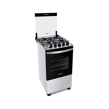 Imagem de Fogão Brastemp 4 Bocas BFO4NBB Clean com Mesa de Inox, 2 Prateleiras Ajustáveis e Acendimento automático Bivolt – Branco