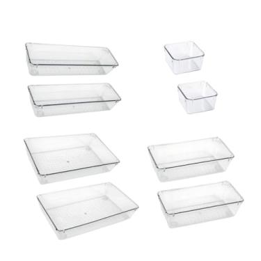 Imagem de Conjunto 8 Peças de Organizadores Multiuso Transparente para Gavetas Geladeira e Escritório Resistente e Funcional Kit Organização Premium