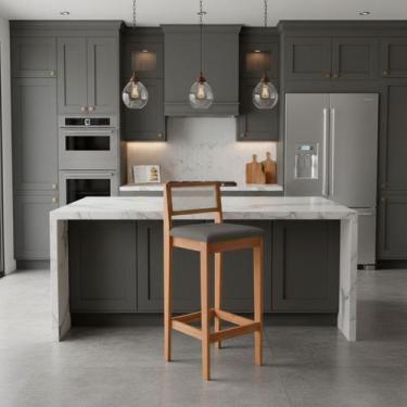 Imagem de Kit 6 Banquetas Estofada em Linho Encosto Palhinha Bruna cor:mel com l