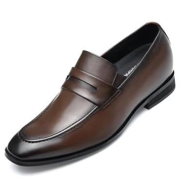 Imagem de CHAMARIPA Sapatos elevadores masculinos – Sapatos que aumentam a altura com forro de couro genuíno fácil de calçar mocassim 1,97/2,36/7,0 cm mais alto, Marrom-c1d16e0021d, 42