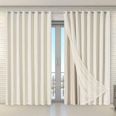 Imagem de Cortina Tecido Blecaute Com Voil Xadrez 5,60 M X 2,70 M 100% Poliéster - Bege