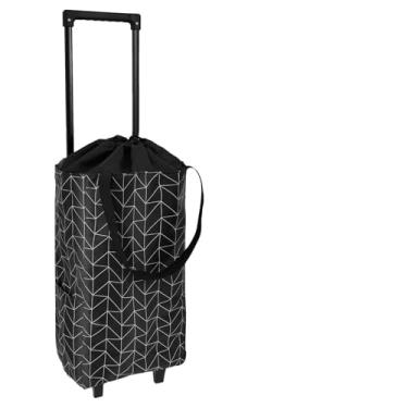 Imagem de UKQRRTC Carrinho de compras dobrável com rodas, carrinho de compras reutilizável à prova d'água com barra de carrinho retrátil, compacto e portátil, zíper selado sólido para mantimentos (linhas pretas