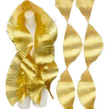 Imagem de letsinstyle Acabamento em tecido plissado de organza de 10 metros, fita iridescente com babados de 14 cm, acabamento de chiffon com borda de tule dourado para chapéu de lanterna, decoração de árvore