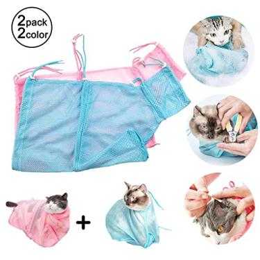 Imagem de Sacola de Malha Poliéster Versátil Ajustável para Higienização Gatos Banho Tomadas Imagem Limpeza Orelhas Corte Unhas Medicação