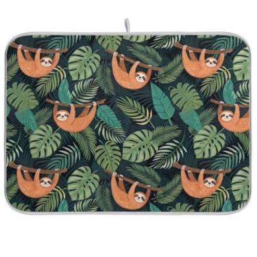 Imagem de Tapetes absorventes de secagem de pratos para balcão de cozinha, tapete de café de secagem rápida verde tropical, tapete de escorredor de pratos reversível, tapete de balcão de cozinha, 40,6 x 45,7 cm