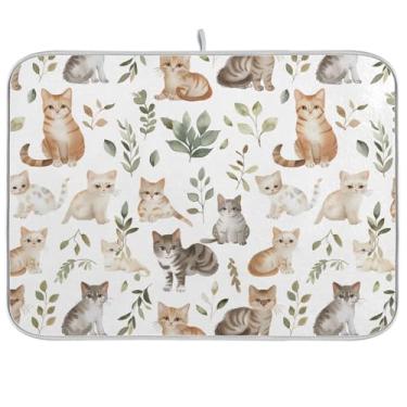 Imagem de Tapetes de secagem de louça, folhas de gatinho, bege, tapete de microfibra escorredor de pratos para balcão de cozinha, decoração de casa de férias, médio, 40 x 45 cm