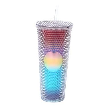 Imagem de Copo de água grande capacidade 710ML 24OZ matte totalmente decorado plástico reutilizável com abertura larga Tampa à prova vazamento Canudo