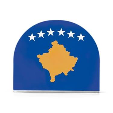 Imagem de Porta-guardanapos de mesa com bandeira do Kosovo, porta-guardanapos acrílico para mesas, suporte de guardanapo vertical para jantar cozinha restaurante decoração de casa acessórios de bar