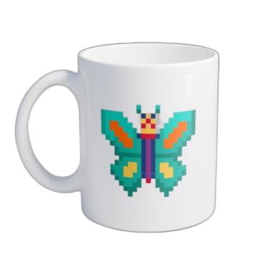 Imagem de Caneca Xícara de Café Porcelana 300ml Com Desenho Borboleta Colorida