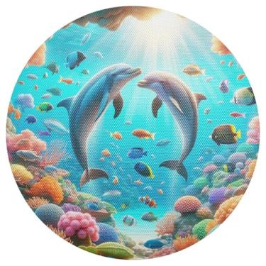 Imagem de Conjunto de 1 jogo americano de PVC Dolphins Ocean Blue 38 cm, tapete de mesa de jantar lavável