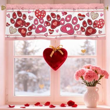 Imagem de Cylanta Corações de Dia dos Namorados para Windows 137 x 45,7 cm vermelha-rosa linda cortina adornada com coração para cozinha, banheiro, quarto, sala de estar