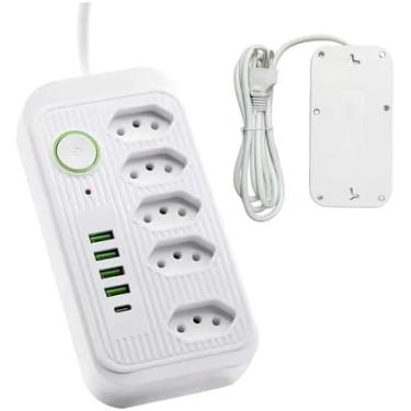 Imagem de Extensão Filtro de Linha 5 Tomadas Bivolt com 4 USB + 1 USB Tipo-C, 2500W, 10A, Régua de Energia Premium (Branco)