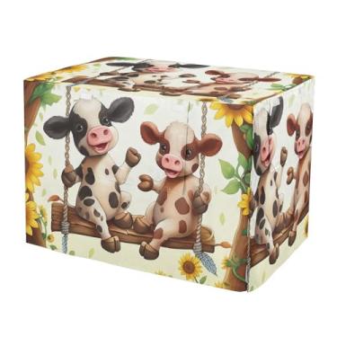 Imagem de Capa de caixa de cachorro fofas vacas giratórios girassóis à prova de vento capa de caixa durável para donos de animais de estimação grande