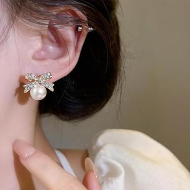 Imagem de Brincos de pérola para mulheres, pingente de noiva, casamento, laço de pérola, presente de dia dos namorados, Medium, Latão, Sem pedra preciosa