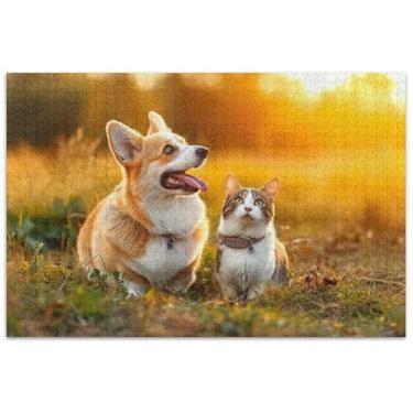Imagem de Corgi Cat Summer Field Cute Jigsaw Puzzle 1000 peças adultos pintura de belas artes quebra-cabeça cena outono elefante branco presentes engraçados