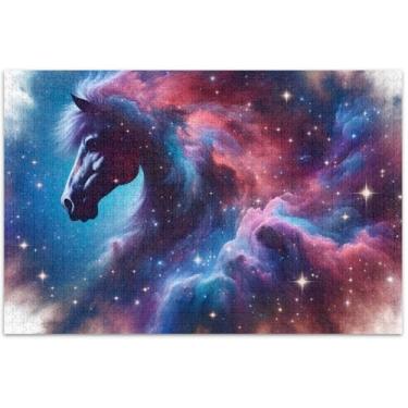 Imagem de Quebra-cabeça colorido espaço cavalo 1000 peças para adultos pintura animal decoração mordaça presente quebra-cabeça amigos família jogos presentes, 75 x 40 centímetros