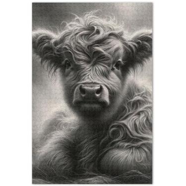 Imagem de Quebra-cabeça bonito de vaca Highland cinza, 1000 peças para adultos, presentes de elefante branco, quebra-cabeças coloridos engraçados, brinquedo artístico, 75 x 40 cm