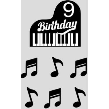 Imagem de Topo de bolo de piano infantil 8º aniversário feliz notas musicais conjunto de 7 peças decorações, festa de aniversário para meninos e meninas, festa de concerto, material de decoração de festa tema