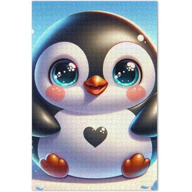 Imagem de Quebra-cabeça fofo de pinguim para adultos, 500 peças, presentes para jogo de elefante branco, cena, inverno, estampa de flores e animais