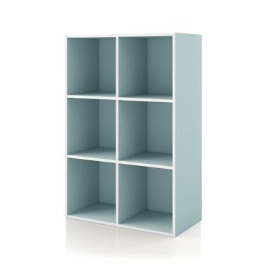 Imagem de Homes: Inside + Out Prateleiras organizadoras de armazenamento Apexa com 6 cubos, estante empilhável de madeira para organização, decoração de quarto de adolescente e escritório em casa, azul claro